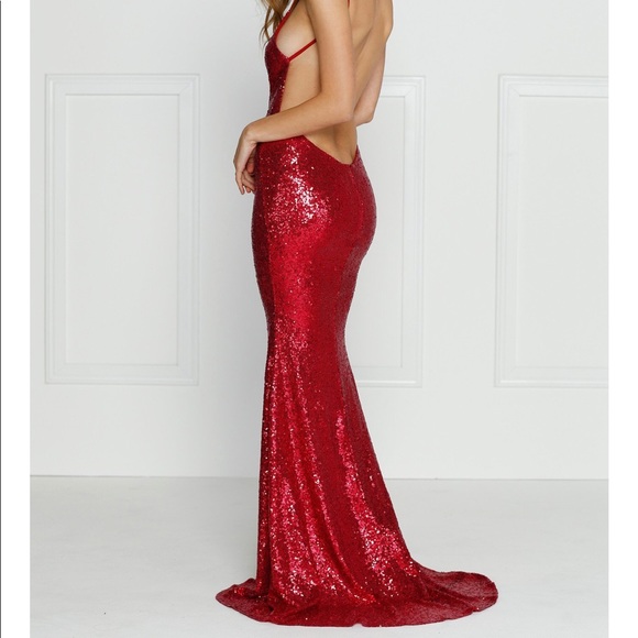 Gorgeous Wine Red Sequin Prom Dress - Picture 3 of 4